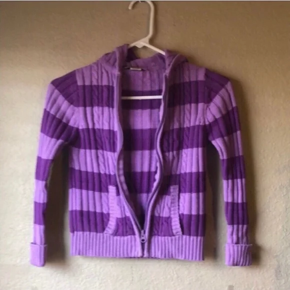 Girls Jacket Arizona Y2K Sweater Hoodie Jacket Purple Striped Zip Up Girls XL 6X - Picture 9 of 11